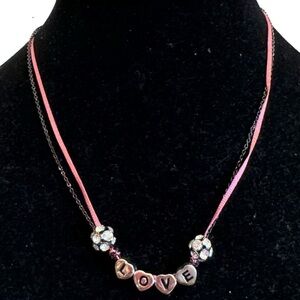 HARAJUKU LOVERS HARAJUKU “LOVE” RIBBON Black Metal Chain Necklace RHINESTONES